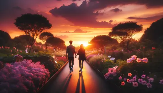 Relationship Milestones Walk-Couple enjoys scenic sunset