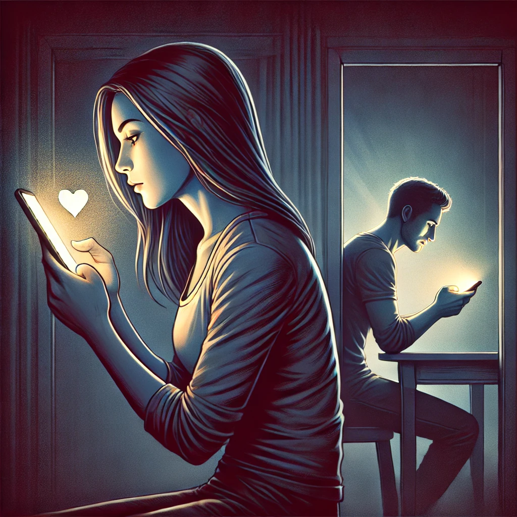 A digital illustration of a couple in a textationship.